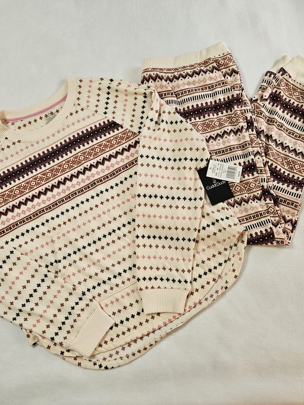 NWT Cuddl Duds Women's Sweater Knit Pajama Set Size Large Fair Isle 2pc Cozy PJs